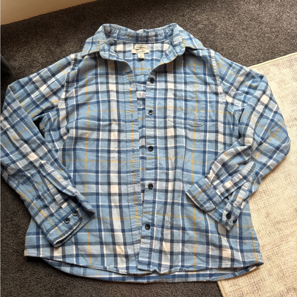 LL Bean Blue Plaid Button-Up Shirt